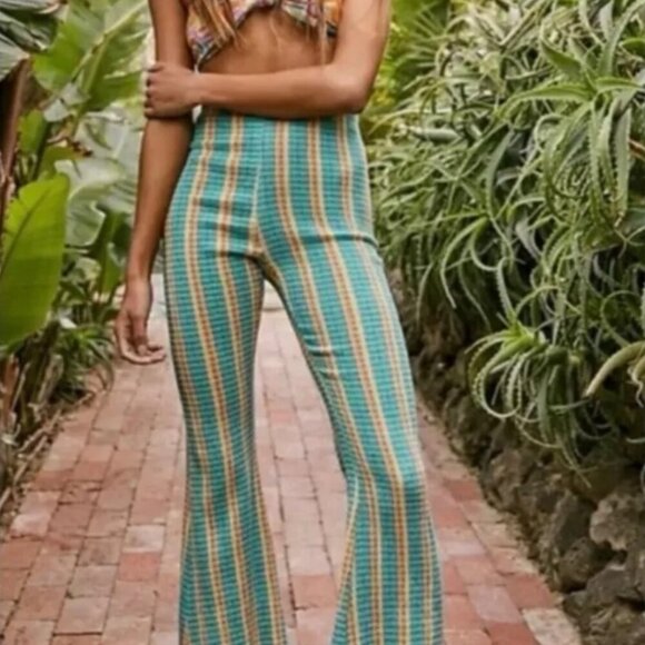 Free People Womens Fine Line Slim Striped Smocked Flare Pants Size L - Picture 4 of 11